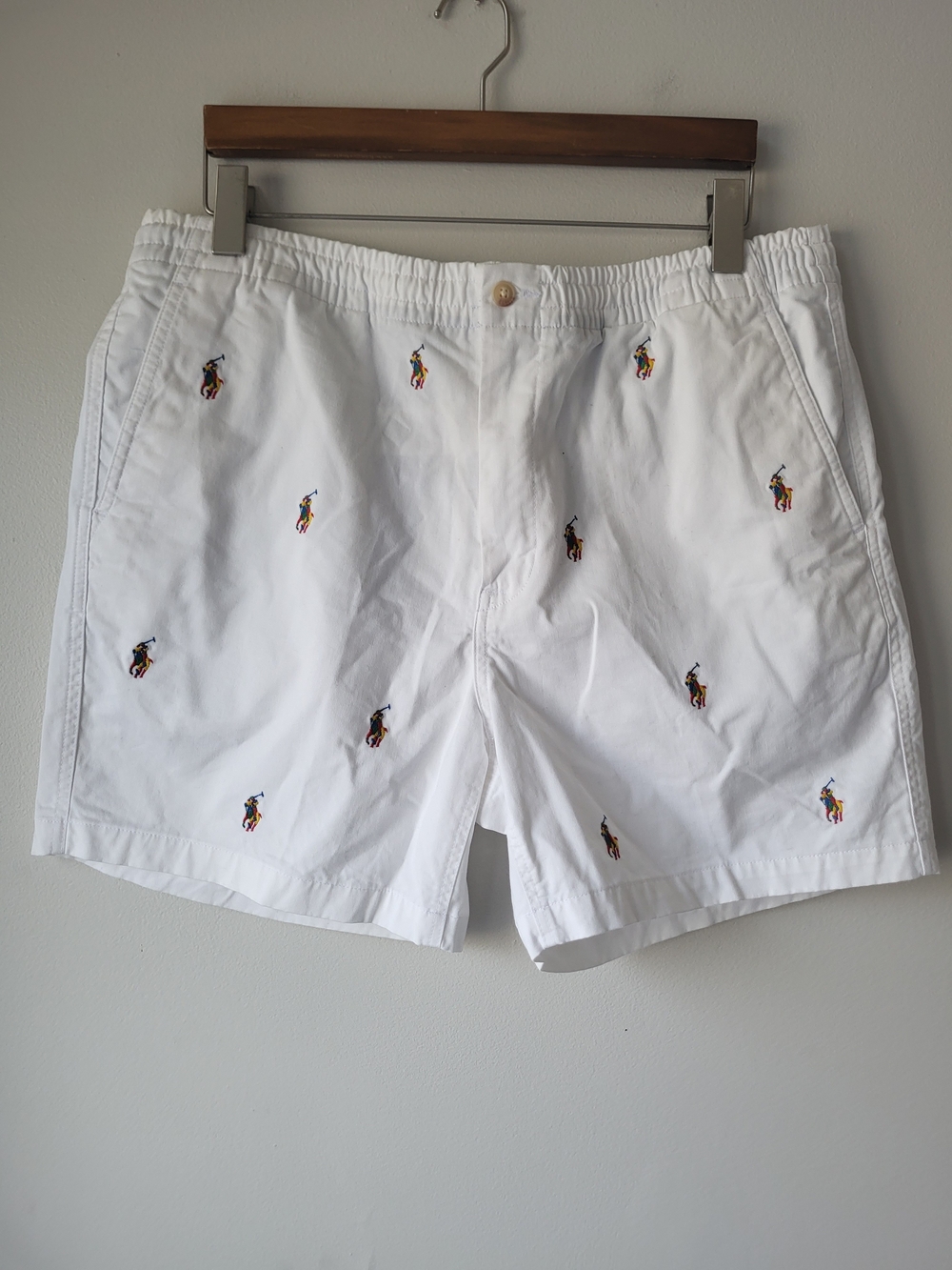 Polo by Ralph Lauren White Embroidered Polo Player Swim/Chino Preppy Shorts